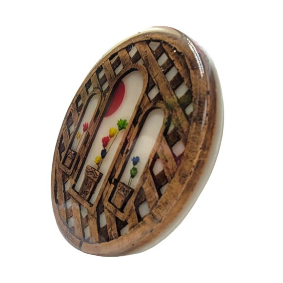 Vintage Handcrafted Floral Resin Trivet With Lattice Design 5" - Picture 7 of 8